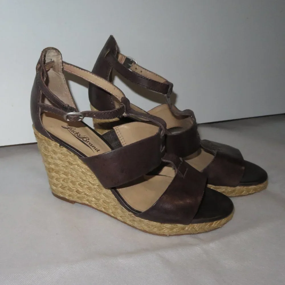 Lucky Brand Brown Leather Espadrille Wedge Sandal 7.5